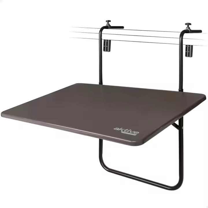 Mesa Plegable para Balcón con Estructura de Acero y Tablero de MDF 60 x 42 CM – Mesa Abatible y Ajustable en 3 Posiciones para Barandillas de Terraza o Balcón – Soporta Hasta 20 KG, Fácil de Montar y Limpiar, Ahorra Espacio, Ideal para Uso Individual, Mul - 1