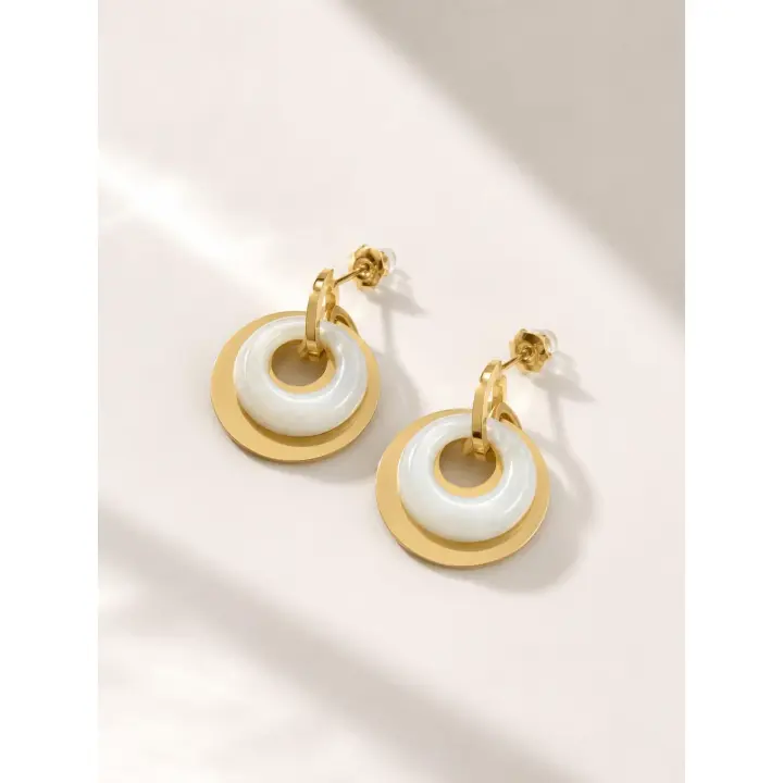 SmileJoyas - Gold Geometric Drop Earrings with Glossy White Resin Rings, Surgical-Grade Stainless Steel, Minimalist Elegant Jewelry for Women - 1