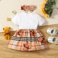 Vestido De Verano Para Bebé Niña Con Cuello Redondo Y Estampado De Oso Y Amor Falso Dos Piezas En Algodón - details 1