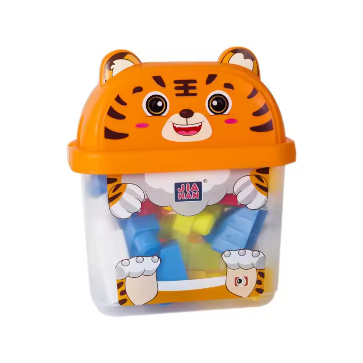 Cubo Tigre Naranja con 30 Bloques de Construcción Encajes BRICODEDOS - 1