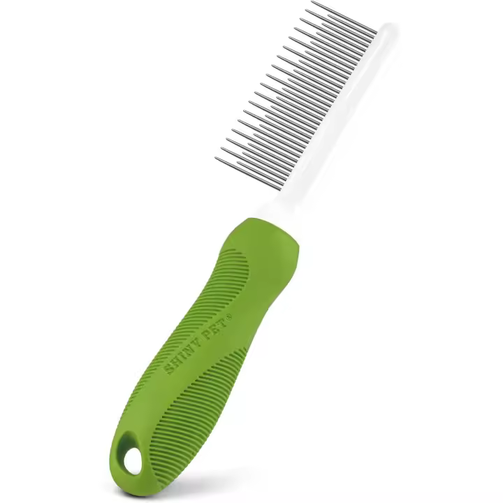 Herramienta de aseo desenredante con dientes de metal de acero inoxidable largos y cortos para desenredar el pelaje enmarañado y eliminar los enredos de la capa interna (blanco, verde) - 1
