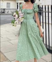 Vestido Floral Para Mujer Estilo Chic Verano Manga Batulada Cuello Cuadrado Frontal Con Cordón Abertura Alta Vestido Slim A-Line Midi Polyester - details 11