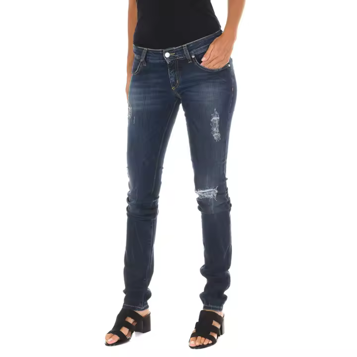 MET-Pantalon Tejano Largo efecto gastado y roto 10DB50219 para Mujer - 1