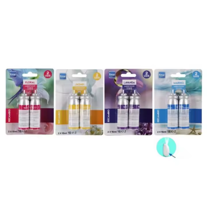 Pack de 8 Recambios de Ambientador con Soporte, Aromas surtidos: Lavanda, Jazmín, Marino y Floral, Ambientador para Hogar, Oficina 8x15ml - 1