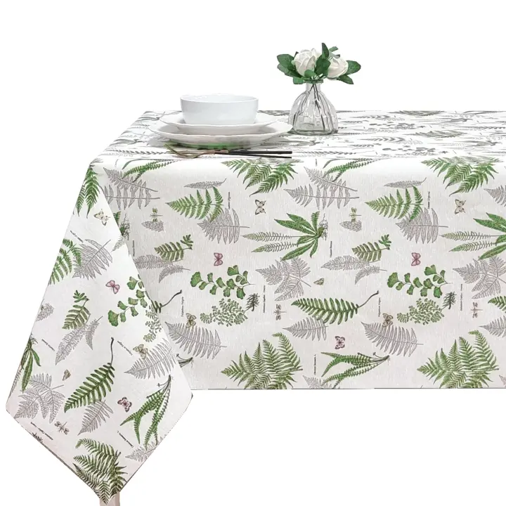 Mantel de tela Antimanchas,  Para mesa rectangular, Fácil de limpiar, Lavable, Impermeable, Ideal para el hogar interior y exterior, Hoja Verde - 1
