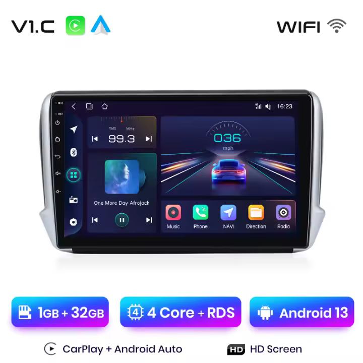 Junsun Android 13 Radio para Peugeot 2008 208 2012 2013 2014 2015 2016 2017 2018 de Coche con Chip Qualcomm de 8 Núcle de Coche con Chip Qualcomm de 8 Núcleos CarPlay Inalámbrico Autorradio Estéreo Pantalla HD Multimedia - 1
