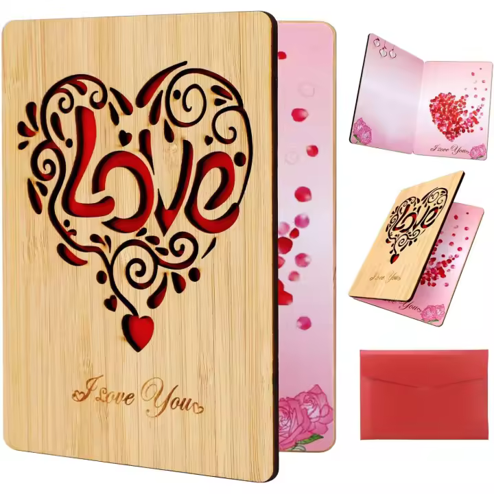 Tarjeta Amor, Tarjeta de Felicidad de Madera with Sobres, Tarjetas San Valentin Gift para Mujer, Hombre, Novio, y Regalos Aniversario Cumpleaños, Bodas - 1
