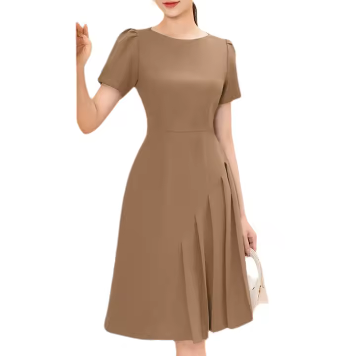 Vestido Elegante De Verano ZANZEA Para Mujer Con Manga Corta Vestido De Fiesta A-Line Solido Pleated Tratamiento De Cierre Pullover Estilo Oficina Lady - 1