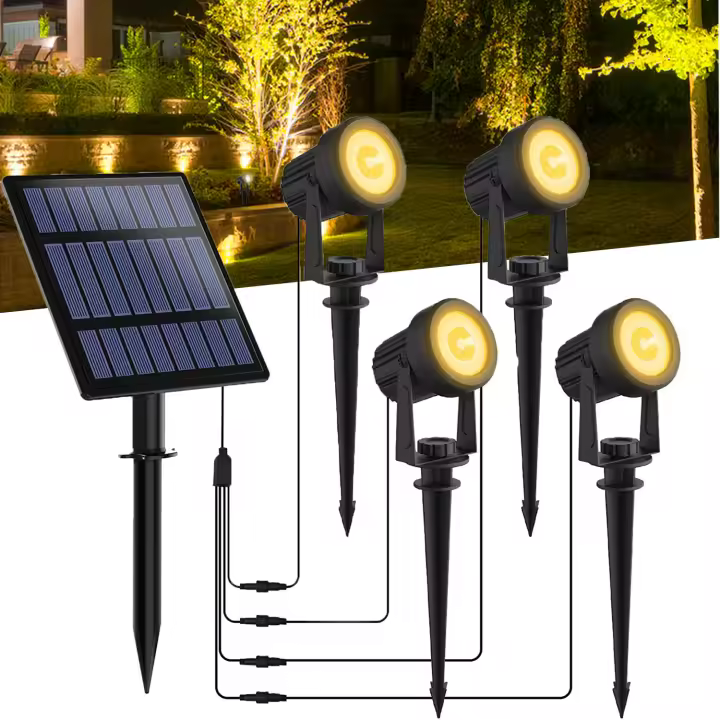 Lámpara Solar 3000K Para Decoración De Jardín Y Arbolares IP65 Impermeable Con 4 Luces LED Cálidas Iluminación De Paisaje De Jardín Y Calle Farol De Pared Solar - 1