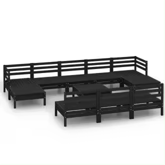 VIDAXL 3083373 set de muebles de 11 piezas para exterior fabricado en madera de pino maciza con acabado en negro vida xl - 1