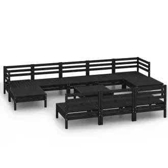VIDAXL 3083373 set de muebles de 11 piezas para exterior fabricado en madera de pino maciza con acabado en negro vida xl - 1
