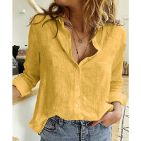 Camisa Blanca Amarilla De Algodón Lino Para Mujer Cuello Botones Manga Larga Suelta Oversize Blusa De Otoño Deportiva Yoga - details 5