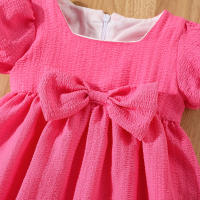 Vestido De Verano Para Bebé Niña En Color Sólido Con Cuello Redondo Y Lazo Para Uso Diario De Longitud De Rodilla - details 31