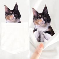Camiseta De Algodón HX Maine Coon Cats Para Hombre Con Bolsillo Y Dedo Medio Doble Estilo Casual De Verano Manga Corta - details 7