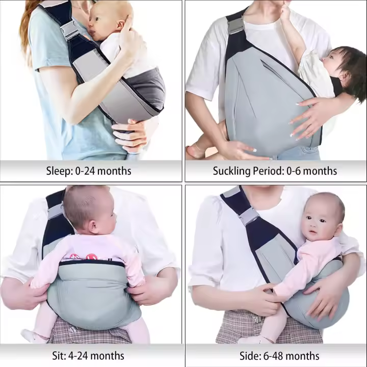Baby Sling Carrier, Adjustable Baby Holder Carrier, Baby Half Wrapped Sling Hip Carrier, One Shoulder Labor-Saving, Cloth Fabric Lightweight Baby Carrier for Newborn to Toddler Up to 45 lbs (Grey) - 1