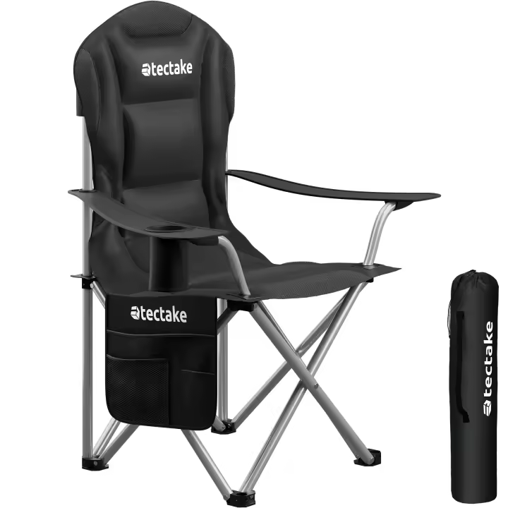 Tectake - Silla de camping acolchada MTX, Con portavasos, bolsillo lateral y bolsa de transporte, Tejido Oxford 600D, A prueba de agua, Silla plegable, Pies antideslizantes, 88,5 x 55 x 103 cm, Capacidad de carga 120 kg - 1