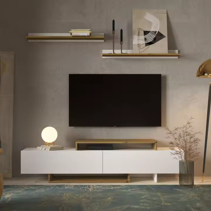Miroytengo Mueble Salón Opole Mueble Tv 2 Puertas Abatibles Blanco y Roble Claro 180 cm - 1
