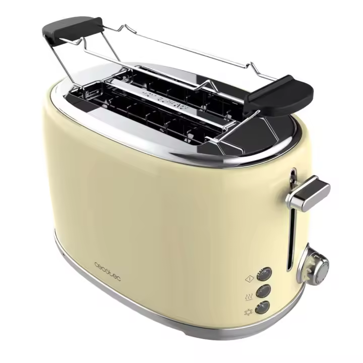 Toast&Taste 1000 Retro Double Beige Tostadora de acero con 2 ranuras anchas cortas y con capacidad para 2 tostadas. - 1