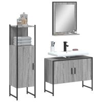 vidaXL Set de muebles de baño 3 piezas madera contrachapada en color Negro/Marrón roble/Roble ahumado y más | almacenamiento funcional diseño moderno para baño dormitorio sala - details 4