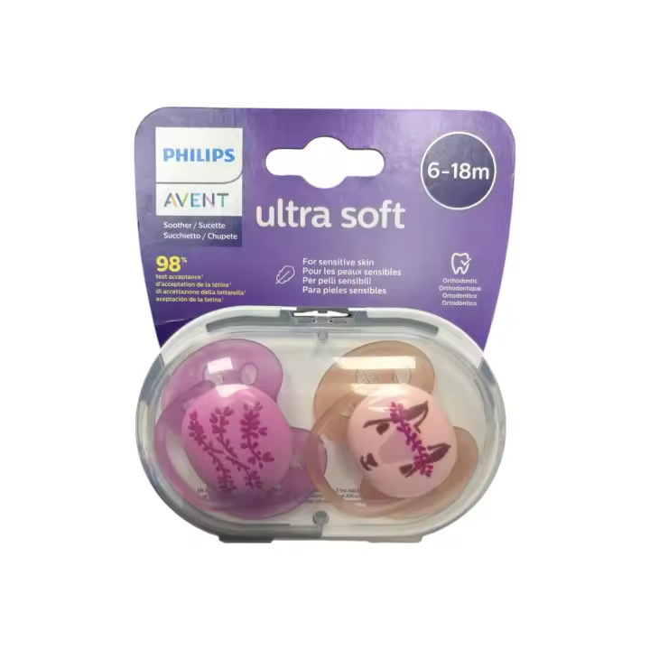 PHILIPS AVENT - CHUPETES Ultra Soft - Dos unidades - 6-18 Meses - Alta calidad - 1