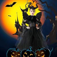 Disfraz Maléfica para Niñas, Bruja Negra Halloween Juegos de rol Vestidos con Cuernos Diadema Alas de ángel Cuento de Hadas Princesa Carnaval Cospaly Trajes de Fiesta - details 1