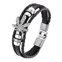 Pulsera De Cuero Vintage Multicapa Con Hoja De Arce Tejida Para Hombres Moda Religiosa Accesorios De Joyería Encantadora - details 1