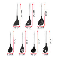 Family - Utensilios de Acero y Silicona para Cocina Antiadherente y Resistentes al Calor  sin BPA  Espátula  Cucharón  Espumadera  Cazo de servir  Cuchara espagueti - details 0