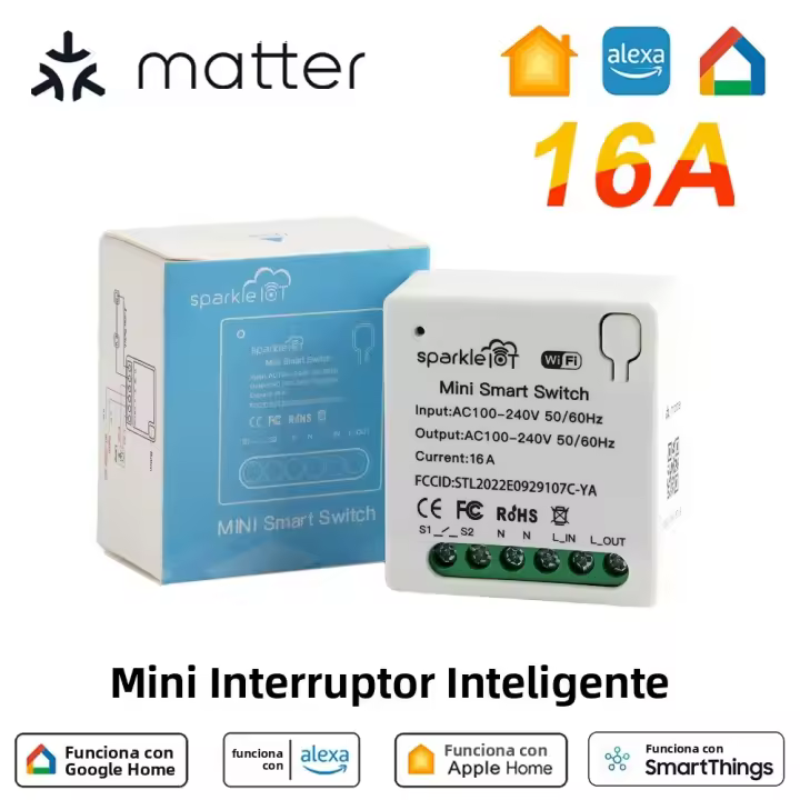 Interruptor Mini Inteligente WiFi Matter 16A Con Control Remoto Y Timer Doble Control Pasajero Desconexión Salida Compatible Con Szaoju - 1