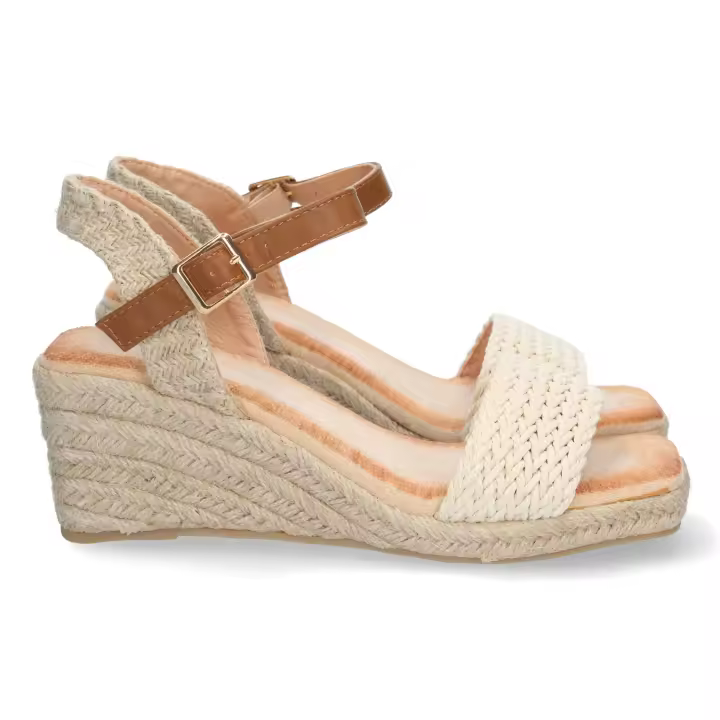 PuntoSalao Sandalias de cuña en yute hebilla mujer beige - 1