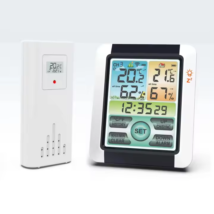 Medidor De Temperatura Y Humedad Inalámbrico Para Interior Y Exterior Con Pantalla Táctil De Color Grande Para Clima LCD - 1