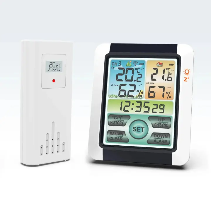 Medidor De Temperatura Y Humedad Inalámbrico Para Interior Y Exterior Con Pantalla Táctil De Color Grande Para Clima LCD - 1