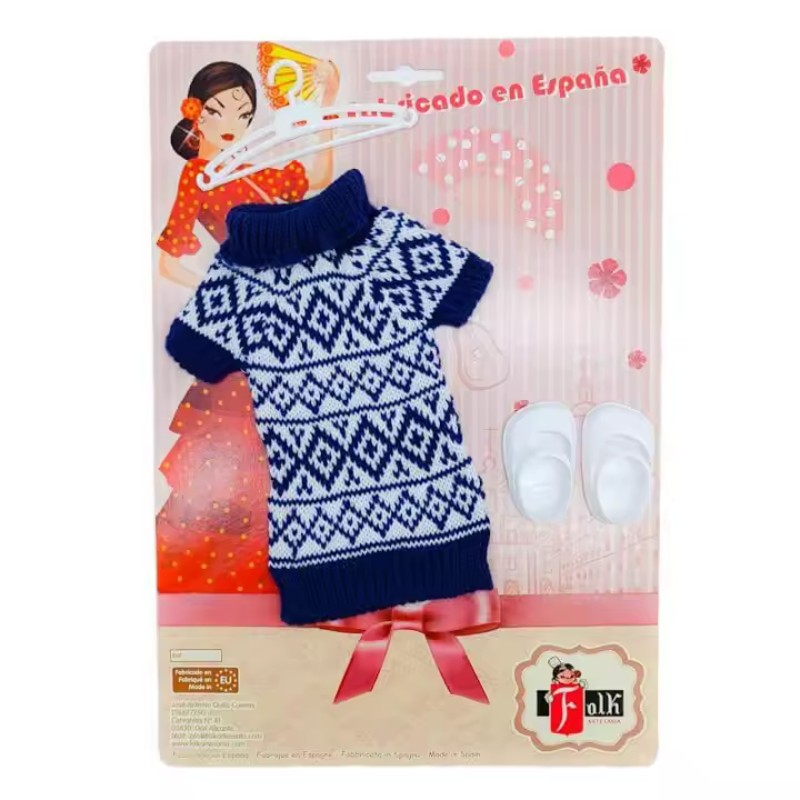 Set ropa muñeca Folk Artesanía vestido lana para muñecas colección Sintra, Simona, Mari's, Pepa's o Naia 41 cm. - 1