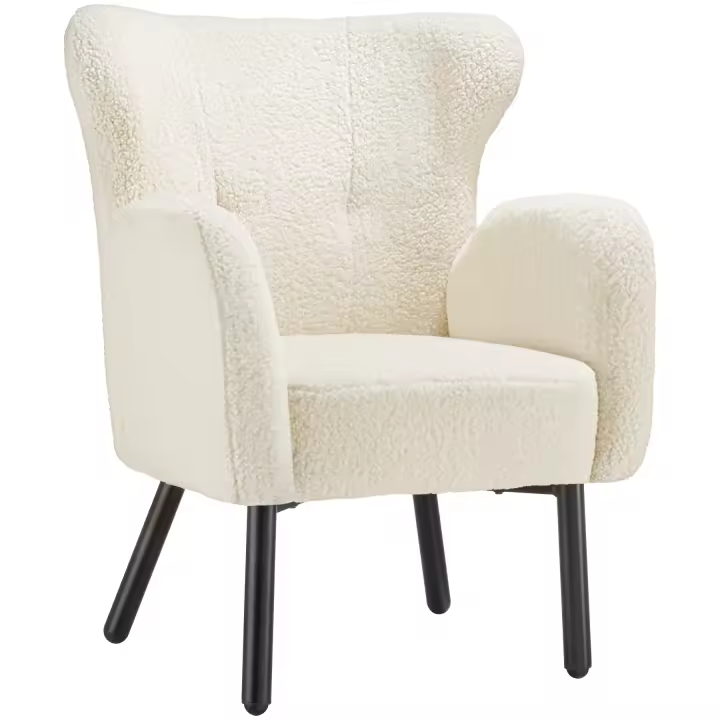 Tectake - Sillón orejero VÄNERSBORG acolchado, con tapizado de bouclé, Sillón orejero acogedor con funda de bouclé suave en estilo escandinavo, Grueso acolchado con un relleno de espuma de alta densidad, Excelente soporte gracias al generoso asiento - 1