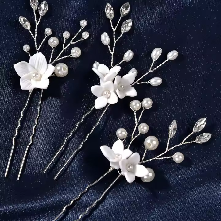Peinado De Novia Con Three-piece U-shaped Pearl Flower Hairpin Accesorios De Moda Para Mujer Aleación De Aluminio Joyería De Boda - 1