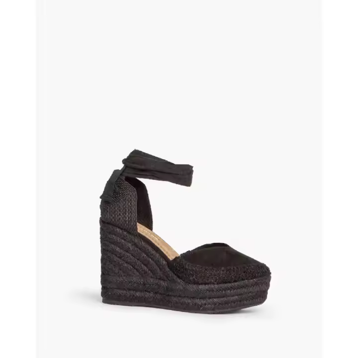 Cuñas de esparto marca Corina alpargatas con cuña de yute natural color negro - 1