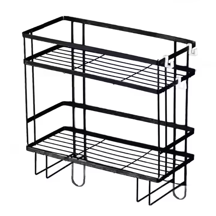 Marca - Estante de Almacenamiento para Baño Engrosado - Gran Capacidad - Sin Clavos - Hierro - Doble Capa - Negro - 1