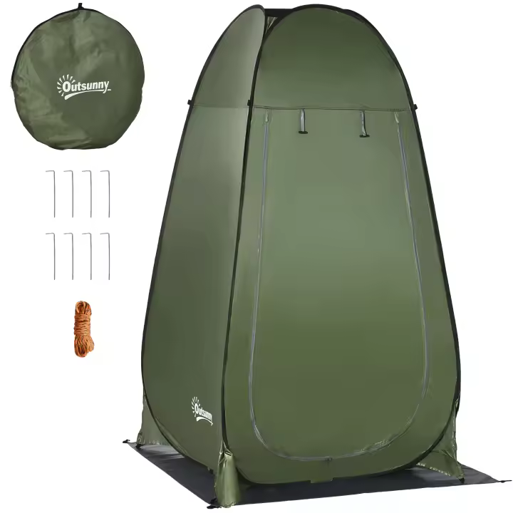 Outsunny Tienda de Campaña Instantánea Pop-Up Tienda de Ducha Camping Portátil con Gancho Bolsillo Bolsa de Transporte y UV 20+ para Baño Vestuario Cambiador 126x124x189 cm Verde Oliva - 1