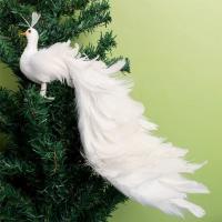 Peacock Simulación Blanca Decoración De Árbol De Navidad Atractiva Adorno De Casa Con Plumas Reales Colgante De Textil Y Fibra - details 0