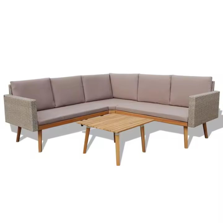 vidaXL Set de muebles de jardín 4 piezas y cojines ratán PE gris - 1