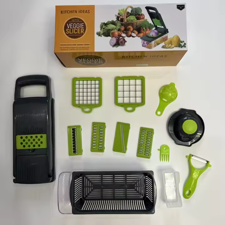 Mandolina 16 En 1 Cortador De Verduras Y Frutas Cortador De Tomates Y Zanahorias Rascar Queso Y Ensalada Herramienta De Cocina Ecológica Plástico - 1