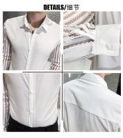 Camisa De Rayas Para Hombre Verano Transpirable Con Cortes De Encaje Manga Larga Ajustada Para Clubes Proms Fiestas Sociales - details 11