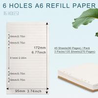 Papel de repuesto A6, 3 paquetes, 100 g/m², papel grueso rellenable, 6 orificios, hojas sueltas, 135 hojas (270 páginas) - details 1