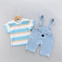 Conjunto De Ropa Para Bebé De Verano Con Overalls De Denim Y Camiseta Corta Casual Unisex Algodón Y Poliéster Estilo O-Neck - details 5