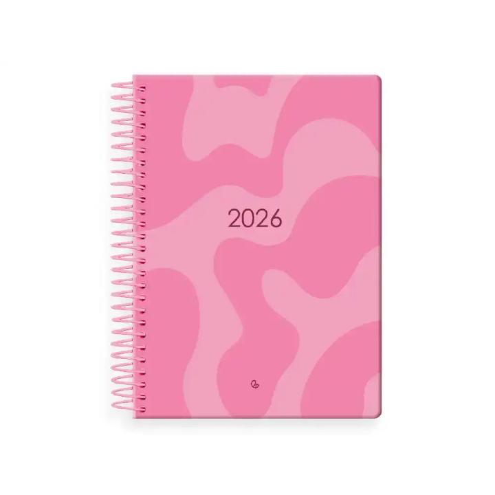 AGENDA AÑO SYROS ROSA 2026 DÍA PAGINA A5 ESPIRAL TAPA DURA