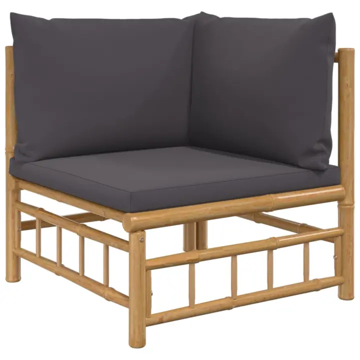 vidaXL Sofá esquinero de jardín bambú con cojines Crema, Gris oscuro, Conjunto Terraza Muebles Jardín Exterior Juego de Muebles de jardín Mueble Jardín Exterior Muebles de Salon Exterior - 1