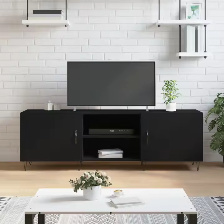 vidaXL Mueble para TV madera de ingeniería 150x30x50 cm en color Negro/Marrón roble/Madera antigua y más | almacenamiento funcional diseño moderno para baño dormitorio sala - 1