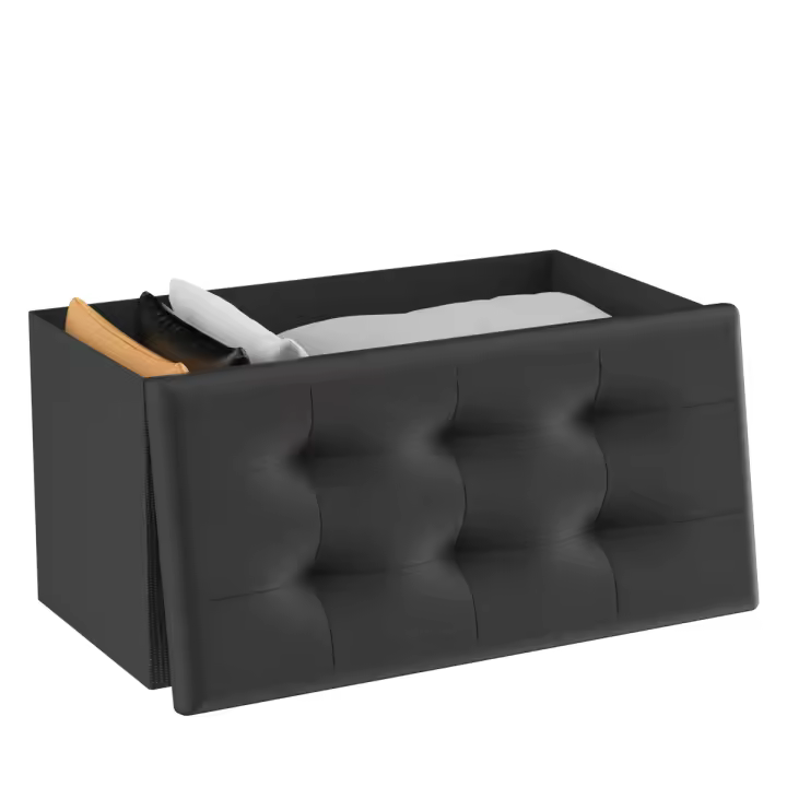 T-lovendo Puff de Almacenaje Plegable Apariencia de Lino 38x76x38cm - 1