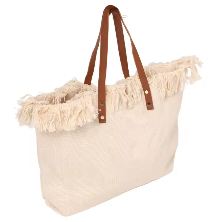 Bolso de hombre de Algodón para Mujer Borlas Asa superior Amplio Espacio Letra Enterprise Bolso de Tela Algodón beige W - 1