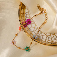 Pulsera De Cadena De Metal Con Pequeñas Flores De 5 Colores Uworld Para Mujer Resistente Al Agua Joyería Brillante Y Elegante - details 4