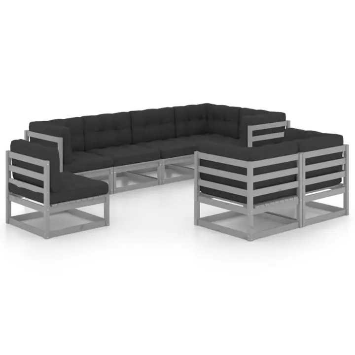 vidaXL Muebles de jardín 8 pzas y cojines madera maciza pino - 1